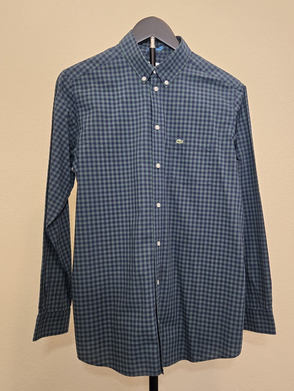 Lacoste Navy and Teal Gingham Button-Down Shirt